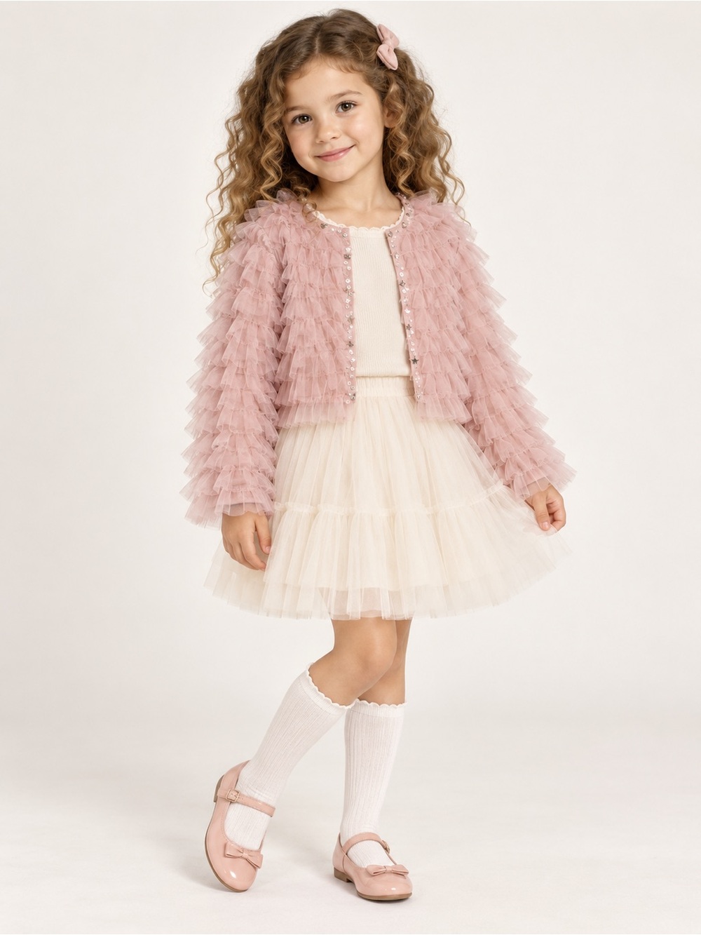 Marais Sky Girls Pink  Mademoiselle Tulle Ruffle Jacket Size 5/6